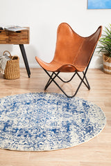 Horizon White Navy Transitional Round Rug