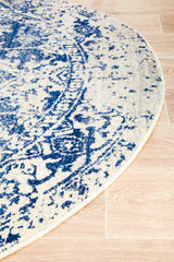 Horizon White Navy Transitional Round Rug