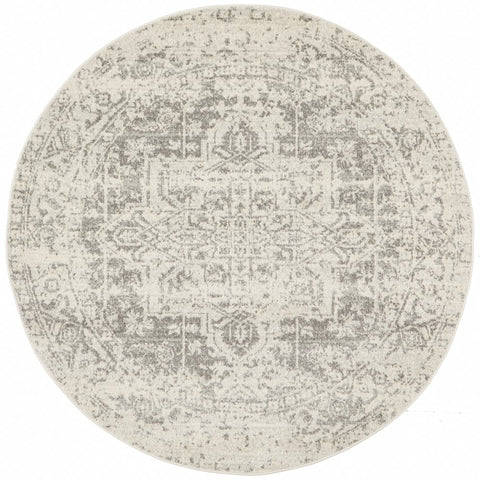 Dream White Silver Transitional Round Rug