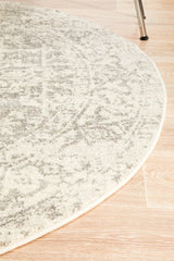 Dream White Silver Transitional Round Rug