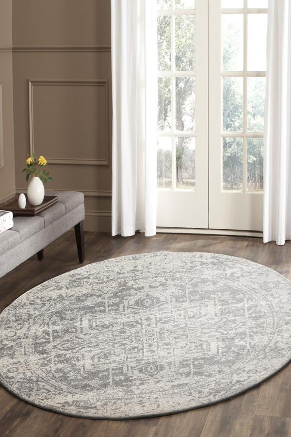 Dream White Silver Transitional Round Rug