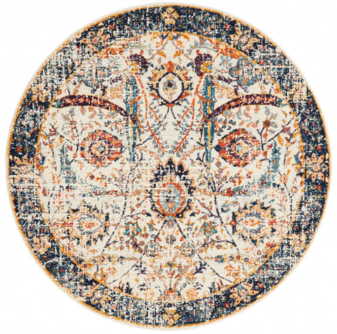 Peacock Ivory Transitional Round Rug