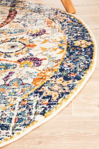 Peacock Ivory Transitional Round Rug