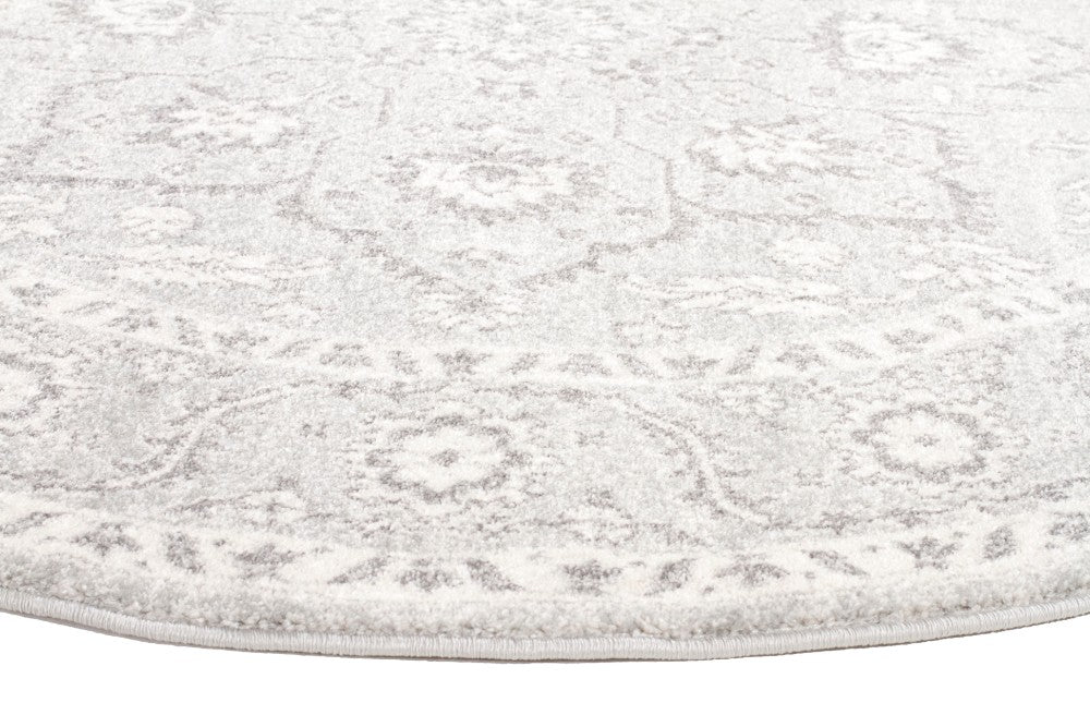 Silver Flower Transitional Round Rug