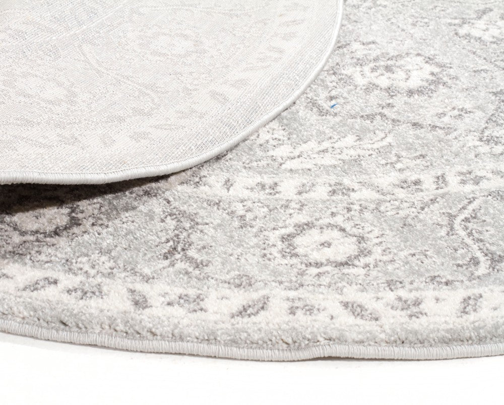 Silver Flower Transitional Round Rug