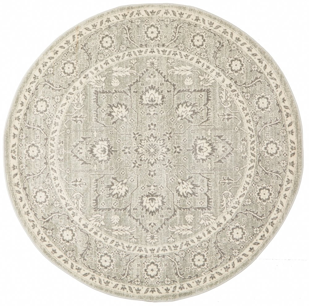 Silver Flower Transitional Round Rug