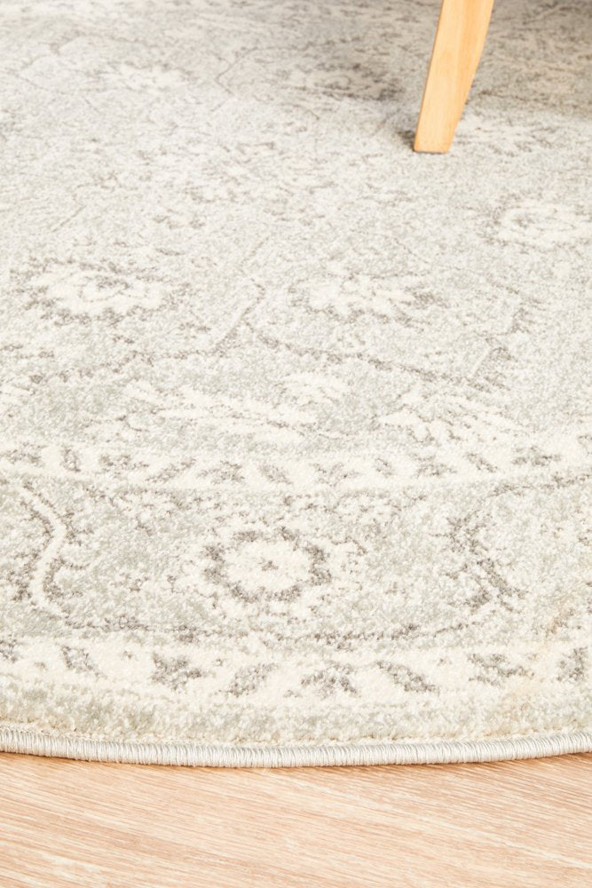 Silver Flower Transitional Round Rug