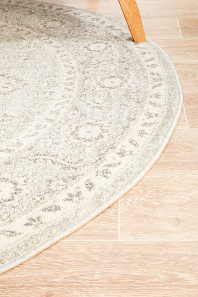 Silver Flower Transitional Round Rug