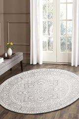 Silver Flower Transitional Round Rug