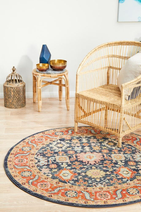 Estate Hacienda Navy Round Transitional Rug