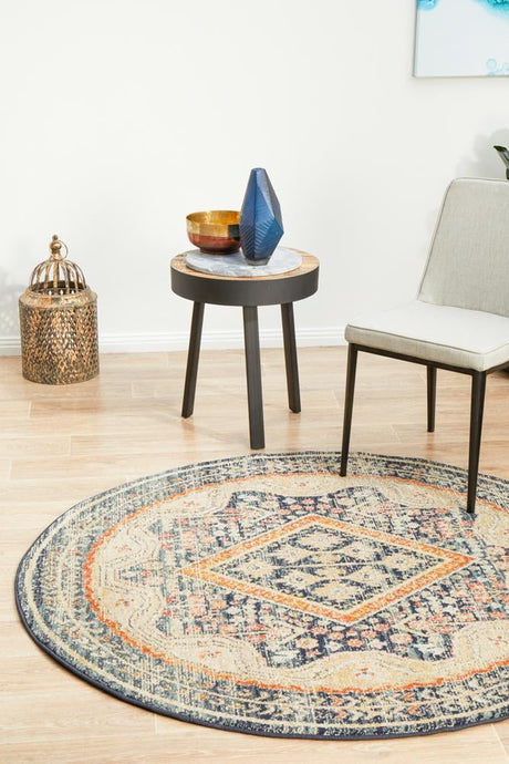 Estate Manse Navy Round Transitional Rug