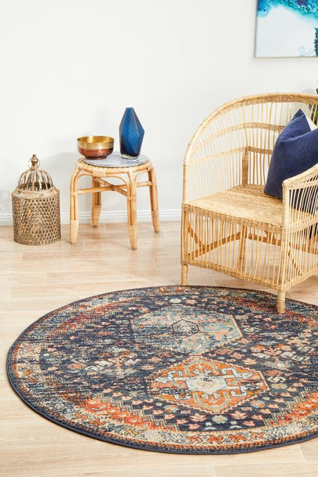 Estate Shamba Navy Round Transitional Rug