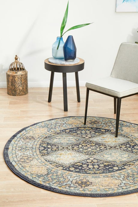 Estate Tope Navy Round Transitional Rug