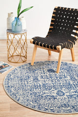 Frost Blue Transitional Round Rug