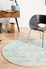 Glacier White Blue Transitional Round Rug