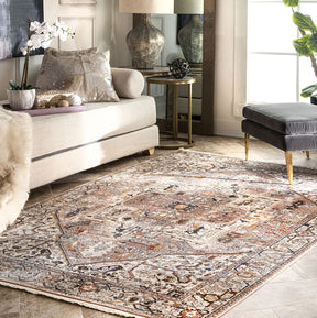 Kashim Mushroom Transitional Tasselled Rug - Lost Design Society