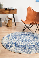 Horizon White Navy Transitional Round Rug