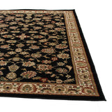 Traditional Floral Design Rug Black