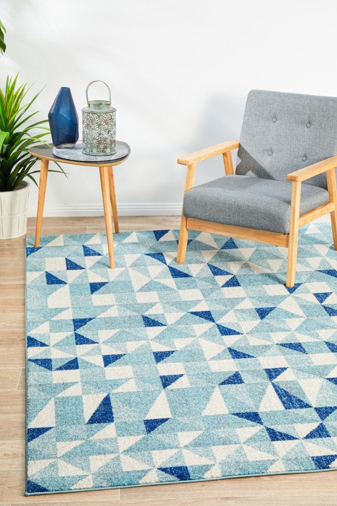 Illusion Modern Geo Blue Ivory Transitional Rug