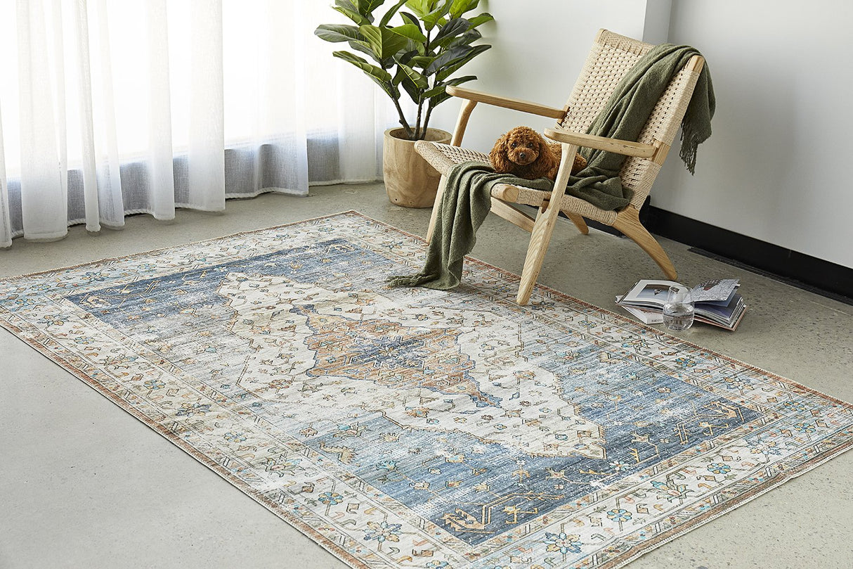 Karson Blue Very Thin Washable Rug