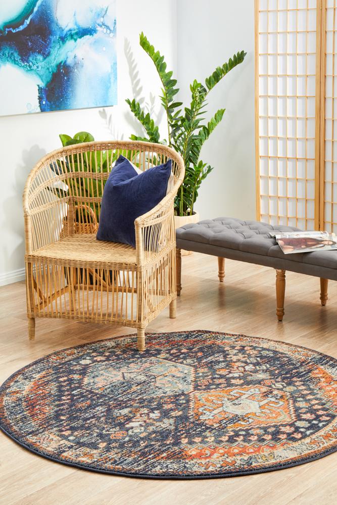 Estate Shamba Navy Round Transitional Rug