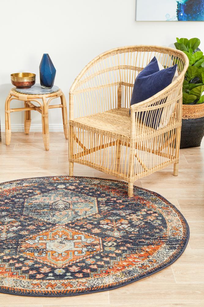 Estate Shamba Navy Round Transitional Rug