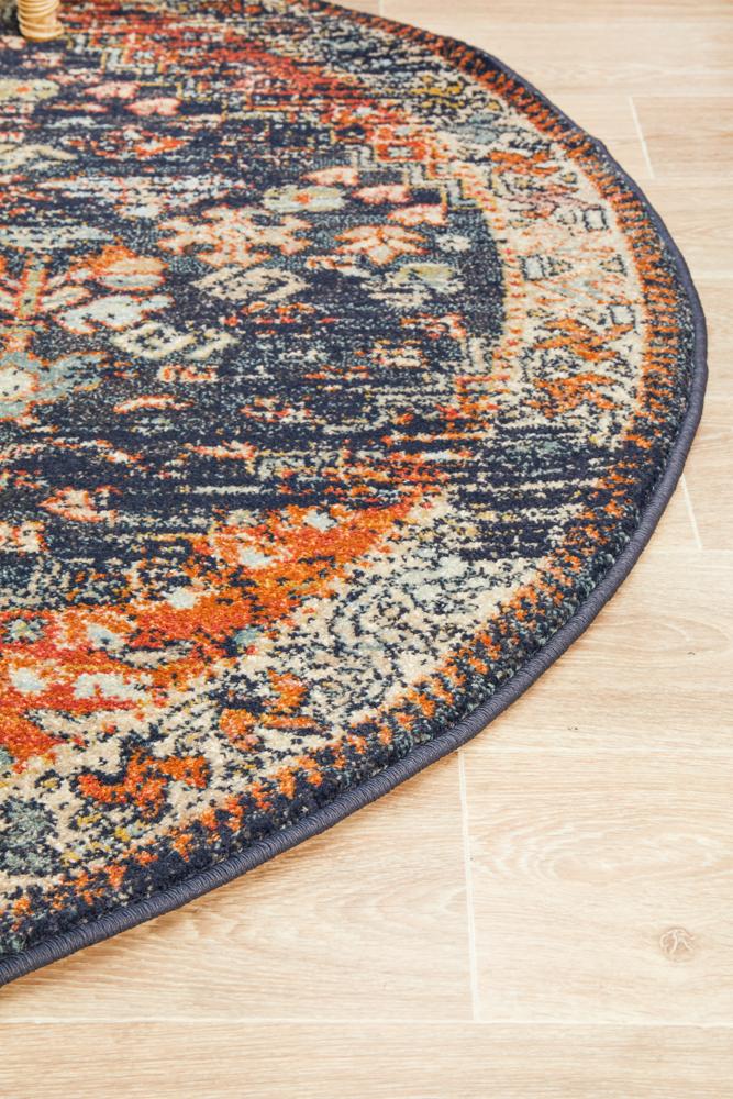 Estate Shamba Navy Round Transitional Rug