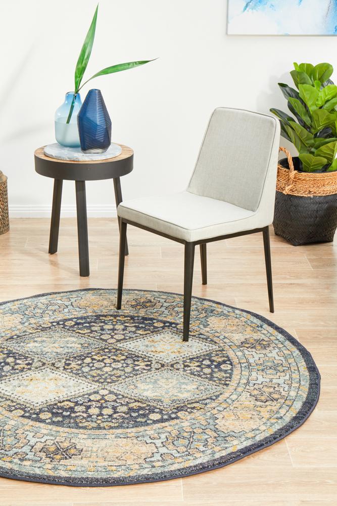 Estate Tope Navy Round Transitional Rug