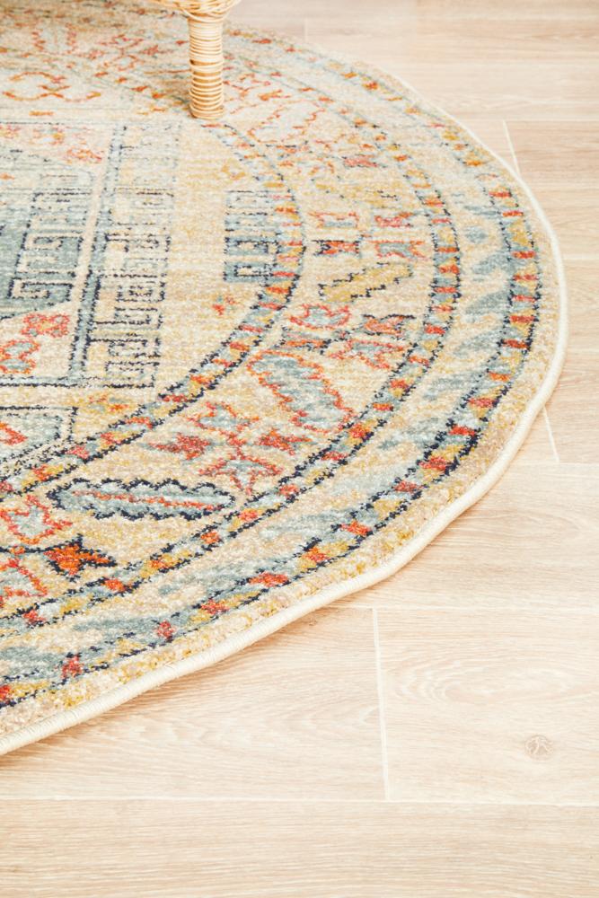 Estate Sky Blue Round Transitional Rug