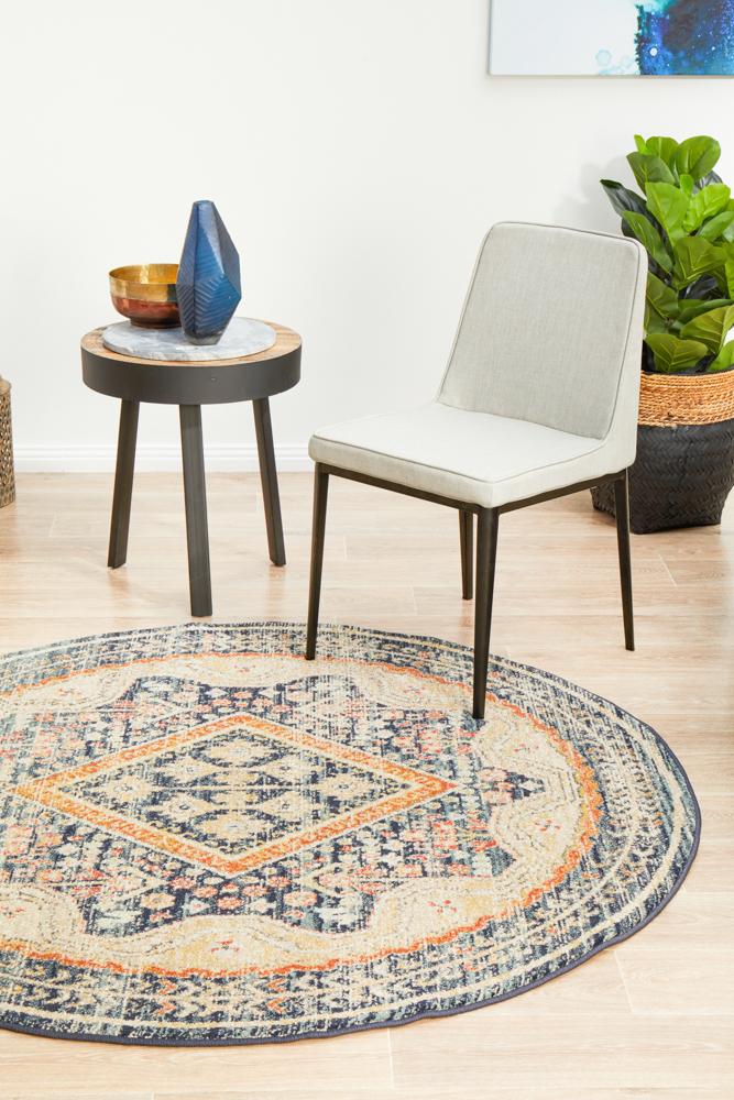 Estate Manse Navy Round Transitional Rug