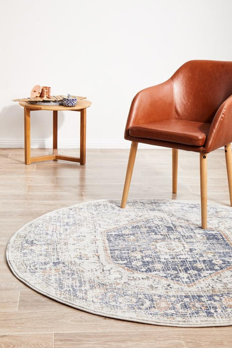 Lymbeth Blue Transitional Round Rug