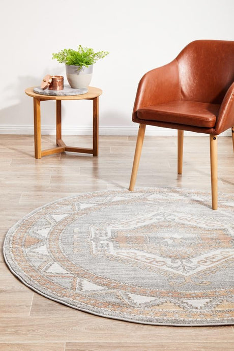 Lymbeth Grey Transitional Round Rug