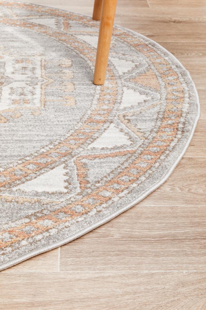 Lymbeth Grey Transitional Round Rug