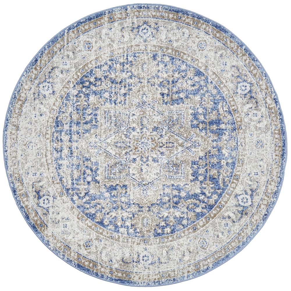 Lymbeth Ocean Blue Transitional Round Rug