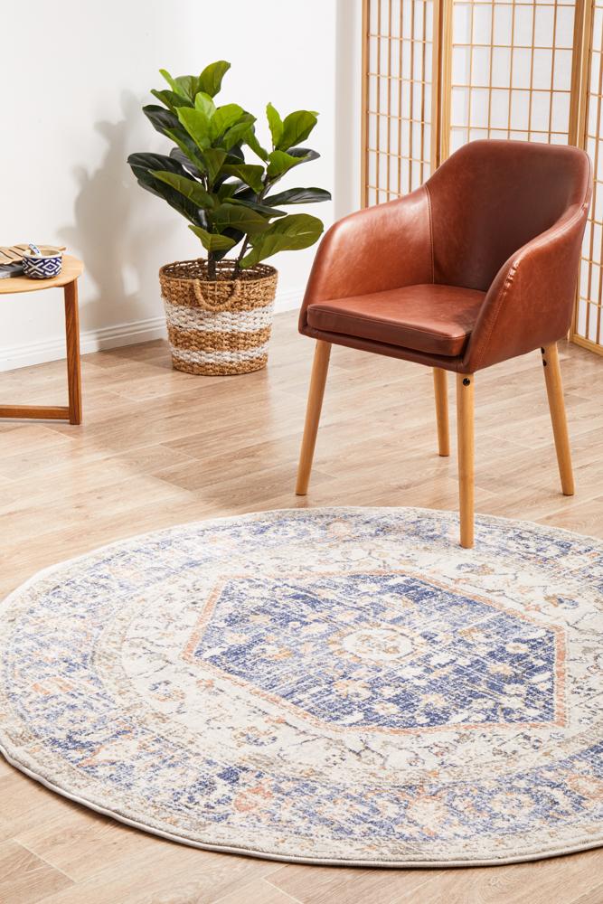 Lymbeth Blue Transitional Round Rug