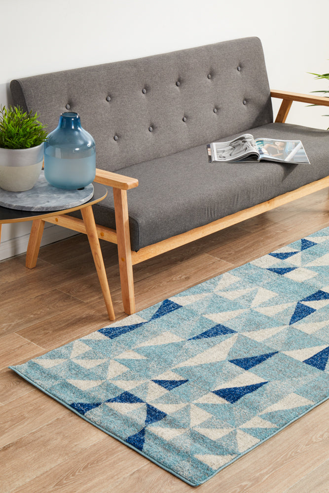 Illusion Modern Geo Blue Ivory Transitional Rug