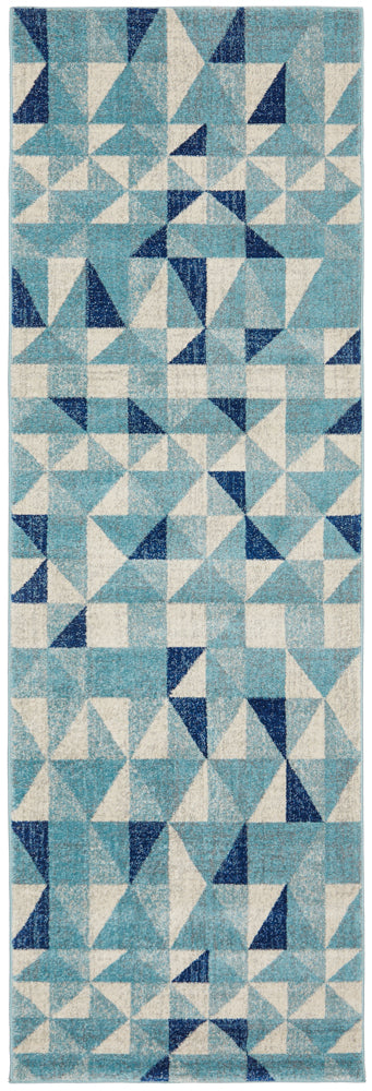 Illusion Modern Geo Blue Ivory Transitional Rug