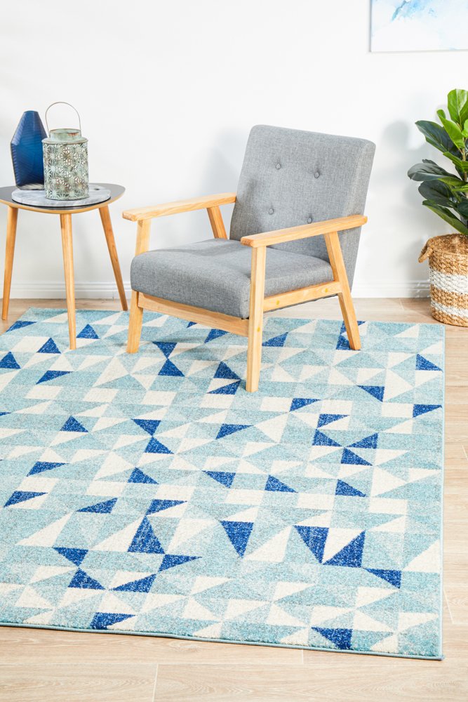 Illusion Modern Geo Blue Ivory Transitional Rug