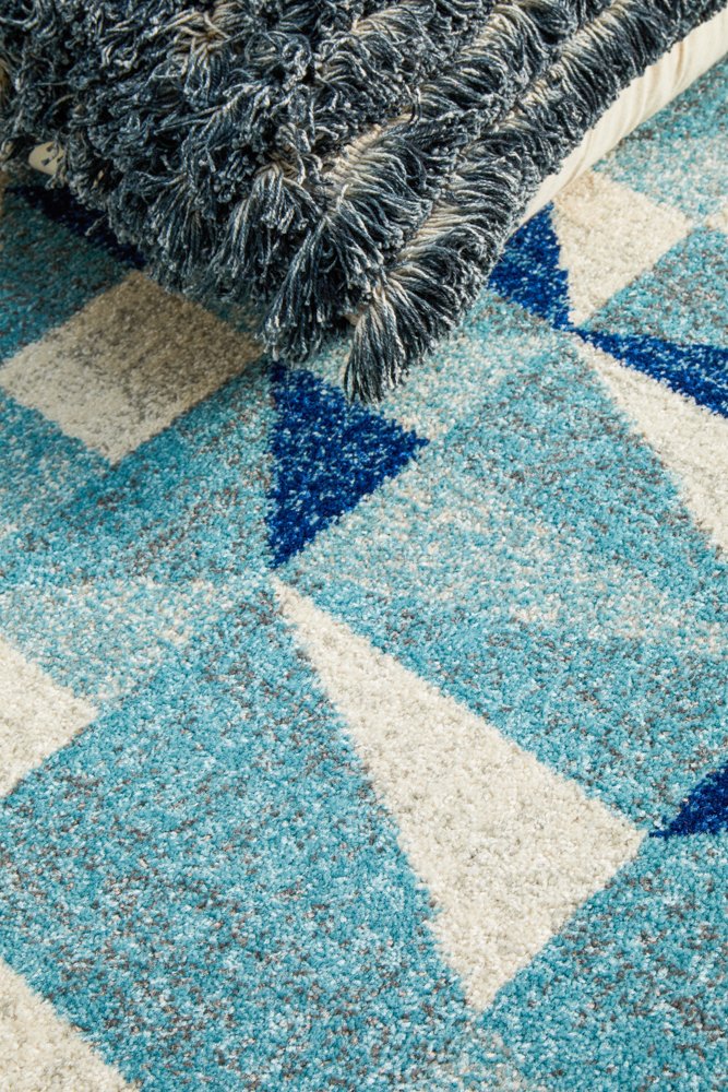 Illusion Modern Geo Blue Ivory Transitional Rug