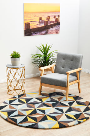 Crystal Designer Wool Round Rug Blue - Lost Design Society