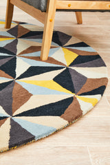 Crystal Designer Wool Round Rug Blue