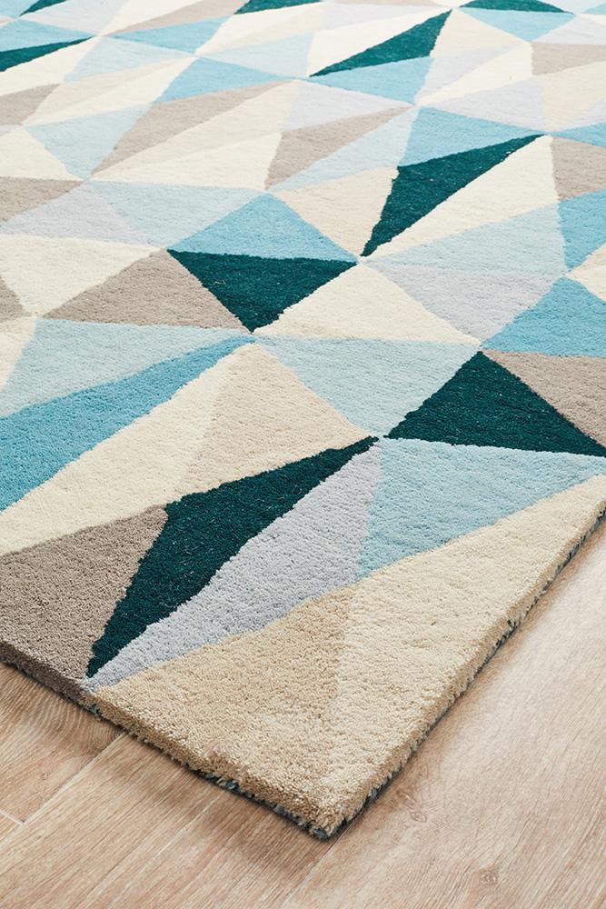 Gem Stone Designer Wool Rug Blue