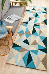 Gem Stone Designer Wool Rug Blue