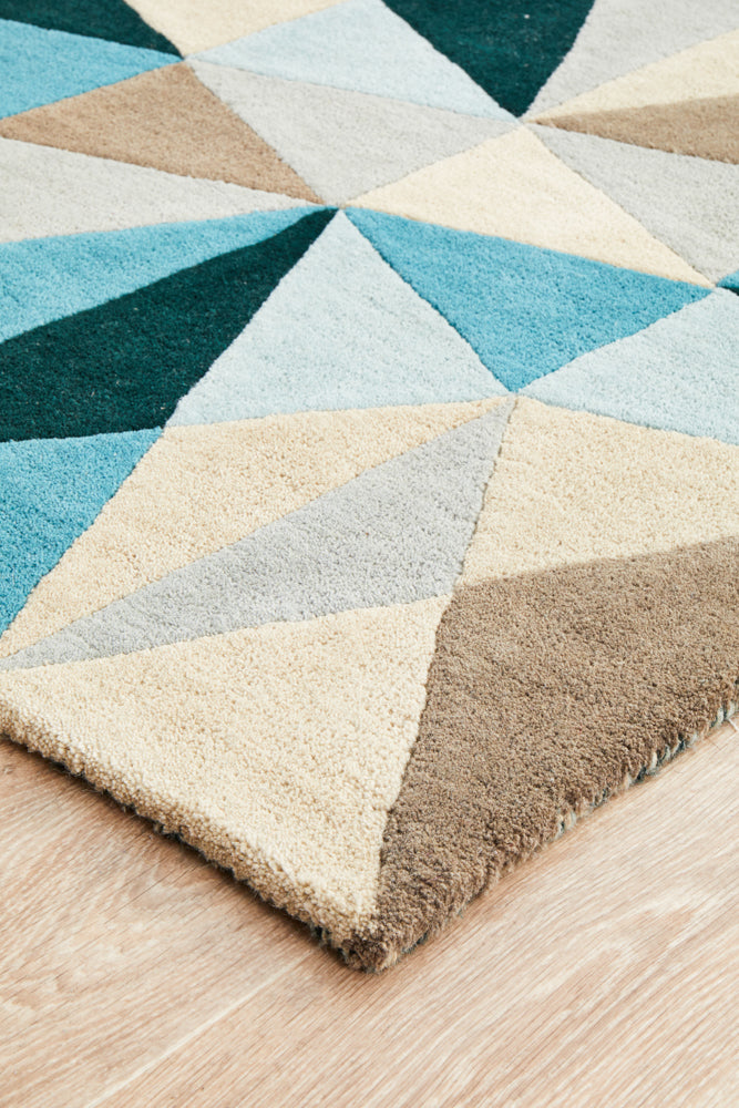 Gem Stone Designer Wool Rug Blue