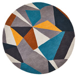 Laura Designer Wool Round Rug Blue Yellow Grey