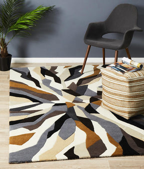 Crossroads Designer Wool Rug Brown White Grey - Lost Design Society