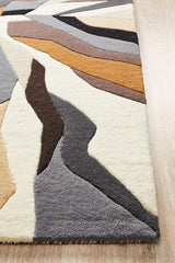 Crossroads Designer Wool Rug Brown White Grey