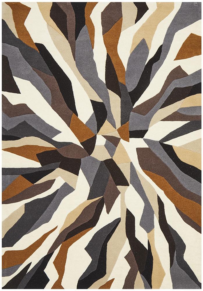 Crossroads Designer Wool Rug Brown White Grey