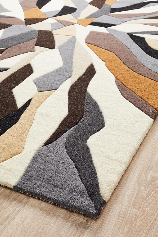 Crossroads Designer Wool Rug Brown White Grey