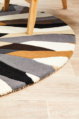 Crossroads Designer Wool Round Rug Brown White Grey